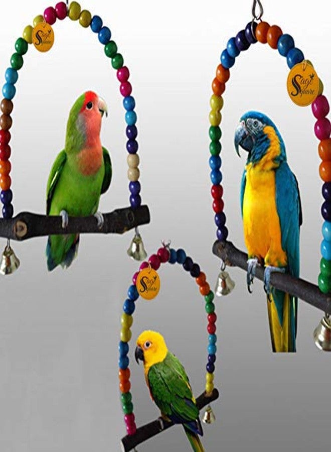 Sage Square Natural Wood Hanging Swing Toy Cage Accessories for Cockatiel, Lovebird, Budgerigar, African Grey, Parrot, Canary, Budgeri Bird (Small, Medium & Large Bird) - Image 2